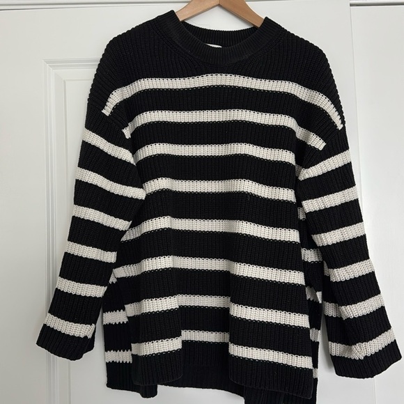 Striped Knit Sweater with Side Slits - Picture 1 of 5